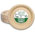 Terra Verde Disposable Bamboo Fibre Paper Plates l 7 inch (18 cm) Round 50 Pack l Large Unbleached Natural Brown l Compostable Eco Friendly Extra Strong Plate for Parties, BBQ, Picnic, Events