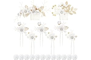 inSowni 20 Pack White Decorative Flower Bridal Wedding Hair Side Combs+U-shaped Flower Hair Pins+Twist Spiral Pearl Hair Pins Pieces Headpieces Accessories for Brides Bridesmaids Women Girls (White)