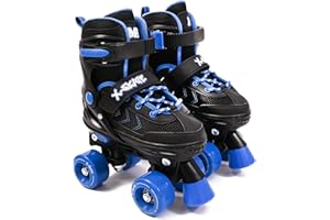 M.Y X-Skate Adjustable Quad Roller Skates with Built In Adjusters Kids Roller Boots for Boys & Girls