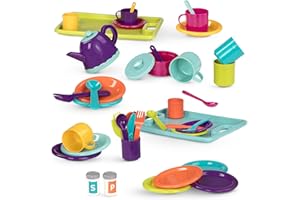 Battat - Set da gioco per la cena - 45 pezzi Tea Party & Supper Playset - Giocattoli da cucina per finta - Teiera, piatti, posate, Set da cena e Tea Party, 3 anni+