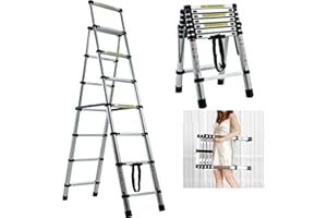 XINNG 6+7 Step Ladder Aluminium Lightweight Heavy Duty Tall Stepladder 150kg/330lbs Capacity Anti Slip Safety Ladder EN131 Standard