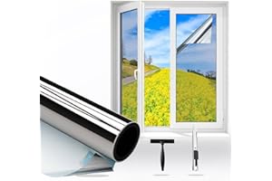 ‎GUTSURGE Gutsurge Spiegelfolie Fenster Sichtschutz 44.5x200cm Sonnenschutzfolie Fenster Innen & Außen Fensterfolie Sonnenschutz Einseitige UV Folie Fenster Hitzeschutz ideal für Wohnzimmer und Büro, Silber