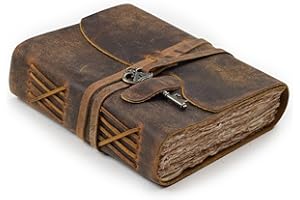 LEATHER VILLAGE Vintage Leather Journal – 200 Handmade Vintage Deckle Edge Paper – Leather bound Journal For Women Men – Brass Key Closure - Book of Shadows - Cappuccino Brown - 8X6 inches (A5)