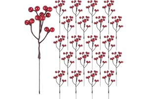 Fangoo 48 Pezzi Decorazione Artificiale Di Bacche Rosse,18 Cm Bacche Rosse Per La Decorazione Dell'Albero Di Natale Artigianato Stagione Delle Vacanze Invernale Domestica