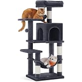 Feandrea Cat Tree, Height 112 cm, Multi-Level, 4 Scratching Posts | Cat Tower, 2 Platforms, 1 Cave, 1 Hammock, 2 Pompoms, Plu