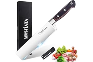 MOSFiATA Cuchillos Cocina, Cuchillo Nakiri Japones para Carne y Verduras, Longitud de la Hoja 17,8cm, con Funda de Cuchillo