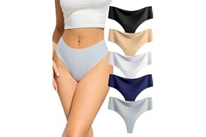Voenxe Stringtrosor Hög Midja, Sömlös Trosor String Flerpack,Seamless Thong | 5 Pack Underkläder för Kvinnor, High Waist Women Underwear, Osynliga Damtrosor Tanga, Invisible Brazilian Panties