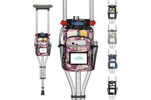 ‎SUPREGEAR supregear Krücken Tasche, Große Kapazität Krücken Organizer mit Getränkehalter und Mehreren Taschen, Wasserdichte Gehhilfen Tasche, Lila Geblümt