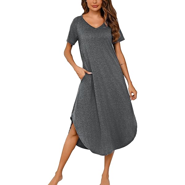 Vlazom Damesnachthemd, gestreept, nachthemd voor dames, 3/4 lange mouwen, katoen, nachthemd, dames, knoopsluiting, zacht, nachthemd voor dames, Navy/Groen, M