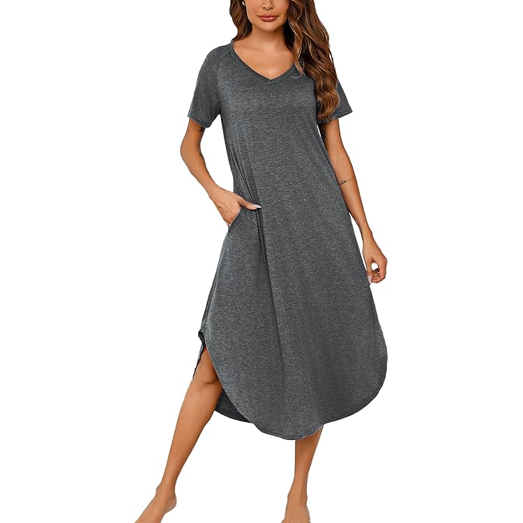 Marvmys Winter Katoenen Nachthemd Dames Nachtjapon Lange Mouw Babydoll Vrouwen V-hals met Hartjesprint S-4XL, Groen Blauw, M