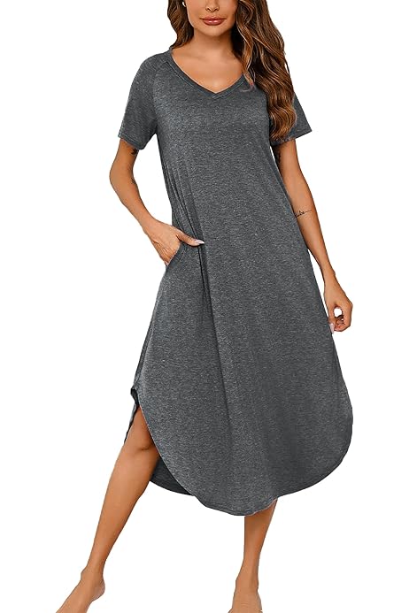 Camicia Da Notte Lunga Donna Cotone | Manica Lunga Con Tasche - Pigiama Invernale Comodo - Foto 13