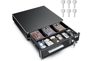 Tera 13" Cash Register Drawer Box with 6 keys 3 Bill 6 Coin Cash Tray 35.6 x 33 x 9 cm for Point of Sale (POS) System Removable Coin Compartment 12V RJ12 Key-Lock Media Slot for Stores Businesses 330R