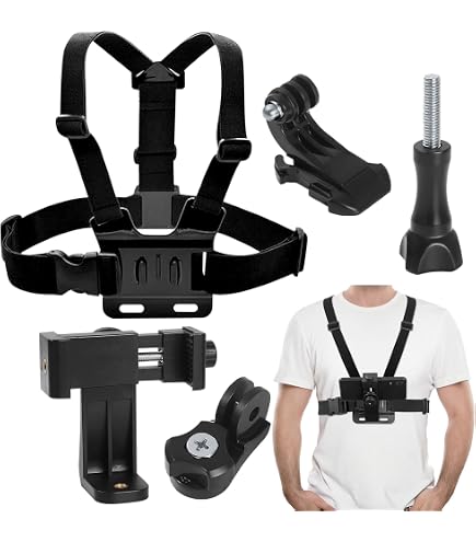 Kit Accessoires YEHOLDING 8 en 1, Harnais Poitrine Adaptable, Fixation Bandeau et Poignet, Compatible GoPro, AKASO, Xiaomi YI, SJCAM