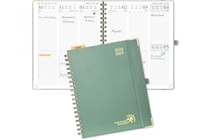 ‎POPRUN POPRUN Kalender 2024 2025 Buchkalender 25,5 x 20,5 cm, 17-Monate-Terminplaner Ringbuch (Aug.2024-Dez.2025), Wochenplaner 2024 2025 Hardcover mit Plastiklineal, 80 GSM Papier - Mitternachtsgrün