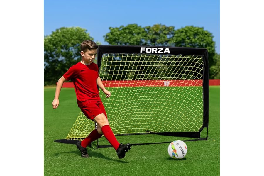 FORZA Square Pop-Up Football Goal [4 Sizes] | Portable Football Training Goal with Carry Bag & Ground Stakes - For All Ages with 5 Second Set Up - Single or Pair