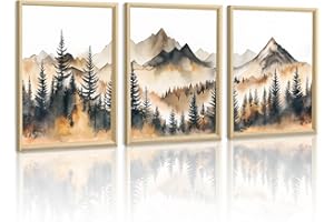 WENGTIAO Toile Peinture Encadré, Aquarelle Montagne Forêt Tableau Decoration Murale, Paysage Abstrait Nature Brumeux Montagne Peinture pour Decoration Murale Salon Maison Deco Chambre 30x40cmx3