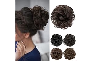 JJstar Chignon Postiche Cheveux Grande Postiches Bouclés Ondulés Chouchou Cheveux Naturel Faux Chignon Elastique pour Femmes Fille(Marron foncé)