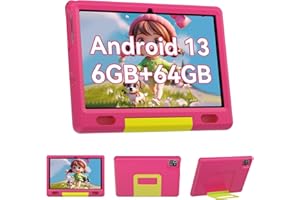 Pazhonz Tablet per bambini Tablet Android 13 da 10,1 pollici 6(2+4) GB RAM 64GB ROM Tablet computer per bambini con custodia protettiva (pink)