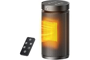 Mowend Calefactor eléctrico de 1500 W con termostato y ventilador cerámico PTC, modo ECO, protección contra sobrecalentamiento y vuelcos, oscilación de 75°, 2 en 1, ahorro de energía para interiores