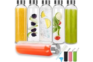 UCAMP Botellas de vidrio con Tapas, Botellas Cristal Reutilizable de 500 ml,Pack de 6,Botella Vidrio Transparente para Bebidas Frías y Calientes,Zumos,Batidos,Smoothie