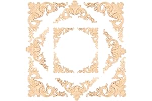 Keboyoe 12 Pièces Moulure Decorative Bois, Applique Sculpté Murale, Porte Cabinet Mural, Décoration 8/12/15 cm