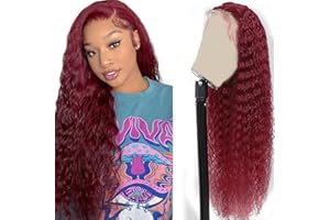 Hxxcoup Peluca Mujer Pelo Natural Humano Rojo Glueless Wig Deep Wave Peluca Lace Front Wig 4X1 Deep Wave Wig Human Hair Wig 99J Burgundy Red Wig Natural Brasileña Humano for Woman 22 Inch