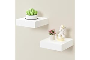 BAMEOS Small Floating Shelves - 15cm x 14cm Display Ledges for Wall Decor, Mini Wall Shelf, Set of 2, White