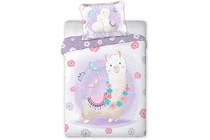 Arle-Living 3 TLG. Kinder Baby Bettwäsche Set - Lama - 100x135 cm + 40x60 cm + 1 Spannbettlaken in weiß 70x140 cm -100% Baumwolle