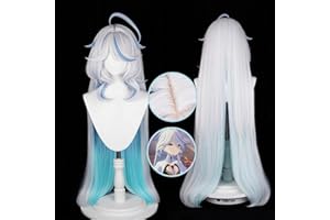 UTIEHD Peluca de cosplay de anime, peluca de impacto Genshin, con dos gorras de peluca, para Halloween, fiesta, etc. (Focalors Cosplay)