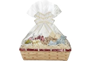 H-Line Rectangular Wicker Gift Hamper Basket, Split Willow Tray with, Make Your Own Hamper Kit with Cellophane, Wood Shred & Bow Set, Ideal for Gift Wrapping (Red, Small)