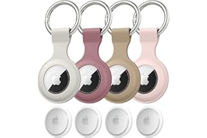 Meliya Funda para AirTag Llavero,4 Piezas Llaveros AirTag Funda Protectora de Silicona Anti-Perdida Anti-Rasguños (No Incluye AirTags)(Starlight/Marrón/Púrpura/Rosa)