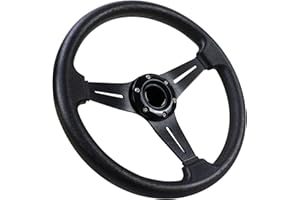 Acclcors Universal Racing Steering Wheel, 350mm/14in Drifting Steering Wheel with Horn Button, 6 Bolt Grip Vinyl Leather for Racing/Rally/Motorsport/Car Sim Driving (Black)