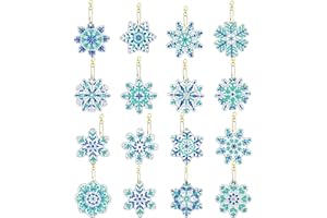 burkfeeg 16 Stück Schneeflocken Diamantmalerei Weihnachts SchlüSselanhänger,DIY Schneeflocken Diamant Painting,6x6cm Hängende Weihnachtsornamente Schneeflocken Anhänger Set