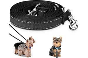 MOCOBO Smycz dla dużych i średnich psów – regulowana, podwójna smycz z nylonu, z 2 karabińczykami i 3 pierścieniami, 3 m x 15 mm (fluorescencyjna czarna)