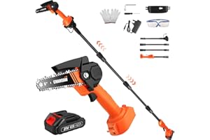 AOFESEL Cordless Pole Saw, 2-in-1 High Branch Saw & Handheld Garden Chainsaw, Electric Extension Pole Chainsaw with 1.5AH Battery, 2.3m Long Reach Telescopic Pole Pruner,150° Adjustable Head for Tree Trimming