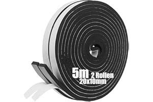 SDLDEER Lot de 2 rouleaux de ruban adhésif en mousse - 20 mm (l) x 10 mm (P) x 5 m (L) - Pour porte de fenêtre, porte - Anti-collision - Résistant aux intempéries - Insonorisation des fenêtres