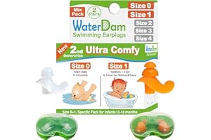 WaterDam Tappi per le orecchie galleggianti, impermeabili, ultra comodi, impediscono i tappi per le orecchie galleggianti (taglia 0+1: neonati 0-12 mesi (trasparente) e bambini piccoli (arancione)