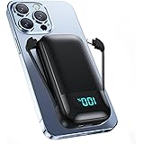 Pxwaxpy Power Bank con Cavi Integrati, 13800mAh Ultra Compatto Caricatore Portatile 3.0A USB C Uscita/Ingresso, 4 Uscite Batt