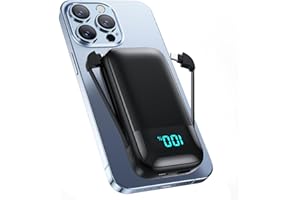 PXWAXPY Pxwaxy Power Bank mit Integriertem Kabel, 13800mAh PD 3.0A Schnelles Aufladen Powerbank Klein Aber Stark, 4 Ausgänge LCD Display Externer Akku Kompatibel mit iPhone 15 14 13 Samsung Huawei Xiaomi iPad