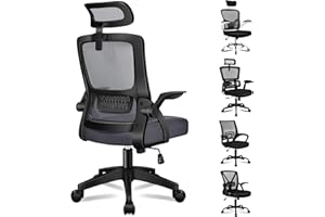 ALFORDSON Silla de Escritorio Ergonómica para Oficina en Casa, Silla de Ordenador de Malla con Soporte Lumbar, Reposacabezas, Silla Giratoria Inclinable, Gris Oscuro