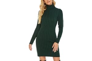 QUNERY Vestito Donna Invernale Elegante,Abito in Maglia Manica Lunga Collo Alto per Autunno,Vestiti Maglione Elasticizzato Casual
