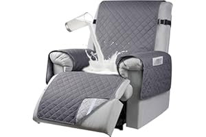 RAPRAP Waterproof Recliner Chair Cover, Sofa Coves with 6 Side Pockets, Anti-fouling 1 Seats Armchair Non-slip Protectors for Adjustable Tightening Straps, Grey (RAPRAP02)