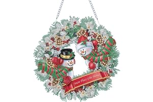 BIOSA DIY Diamond Painting Weihnachtskranz, Weihnachtskranz Diamo-nd Painting Türkranz Weihnachten Adventskranz als Tür Fenster Wandbehang Zuhause Fenster Dekor for Weihnachten