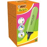 BIC Marking Flat Higlighter Fosforlu Kalem 12'li Kutu, Yeşil Fosforlu Kalem, Su Bazlı, Hızlı Kuruyan M&uuml;rekkep