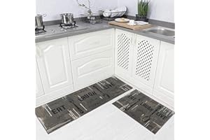 Carvapet 2 Pieces Kitchen Mat Rug Non Slip Washable Kitchen Floor Mat TPR Backing Runner Rug Set(Taupe)