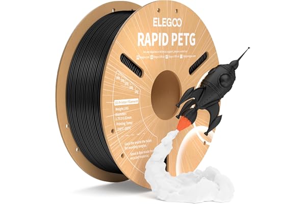 ELEGOO Filamento PETG Rápido 1.75 1KG Negro, PETG de Alta Velocidad 30-600mm/s para Impresora 3D, Precisión Dimensional +/- 0.02mm, Carrete Filamento 3D, para Mayoría Impresoras 3D