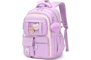 Amythe School Bag for Girls, Breathable Girls Backpack for Primary Secondary School, Kawaii Nylon Rucksack with Pendant and Decoration