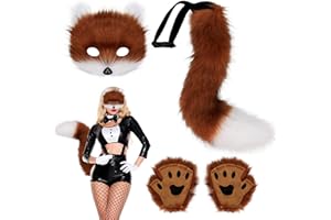 WELLXUNK Máscara de Zorro, Juego De Máscara De Zorro Halloween, Accesorio de Disfraz de Cosplay de Zorro, Juego de Máscaras y Cola de Zorro, Conjunto de Cosplay de Zorros, Therian Masken für Halloween