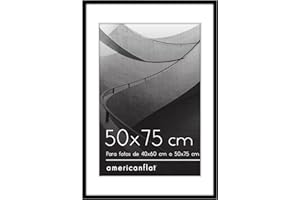 Americanflat Marco de Fotos de 50x75 cm en Negro Marco de 40x60 cm con Paspartú o Marco de 50x75 cm Sin Paspartú Marco de Fotos con Molduras Finas y Plexiglás Horizontal o Vertical Marco Fotos Pared