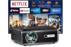 【Netflix Oficial & Auto Focus/Keystone】 Smart Proyector 1080P Full HD WiFi Bluetooth, VOPLLS 28000Lumen Proyector para Movil/Exterior/Cine en Casa para iOS/Android/PPT
